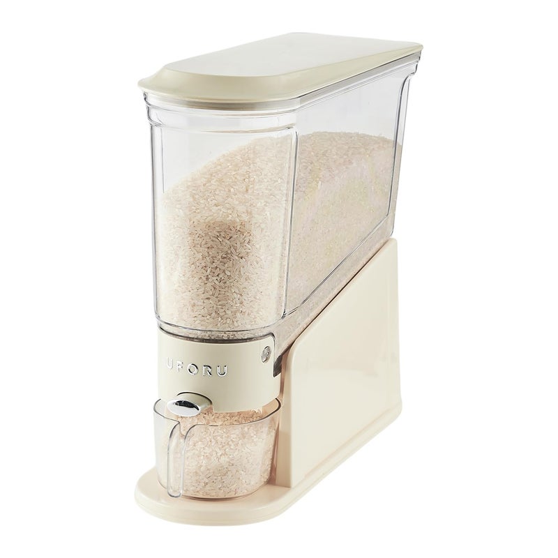 UFORU Rice Dispenser 11Lbs, Slim Rice Storage Container for Small Space, BPA-Free Clear Dry Food Dispenser Sealed Moisture Proof, Grain&Cereal Storage Bucket for Kitchen Pantry Household, Cream White - Image 1
