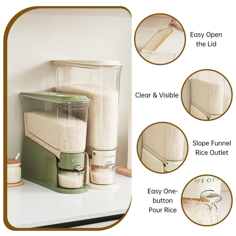 UFORU Rice Dispenser 11Lbs, Slim Rice Storage Container for Small Space, BPA-Free Clear Dry Food Dispenser Sealed Moisture Proof, Grain&Cereal Storage Bucket for Kitchen Pantry Household, Cream White - Image 4