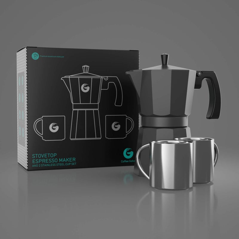 Coffee Gator Moka Pot - 6 Cup, 12oz Stovetop Espresso Maker - Classic Italian and Cuban Coffee Percolator w/ 2 Stainless-Steel Cups â€“ Matte Grey Aluminum, 360ml - Image 4