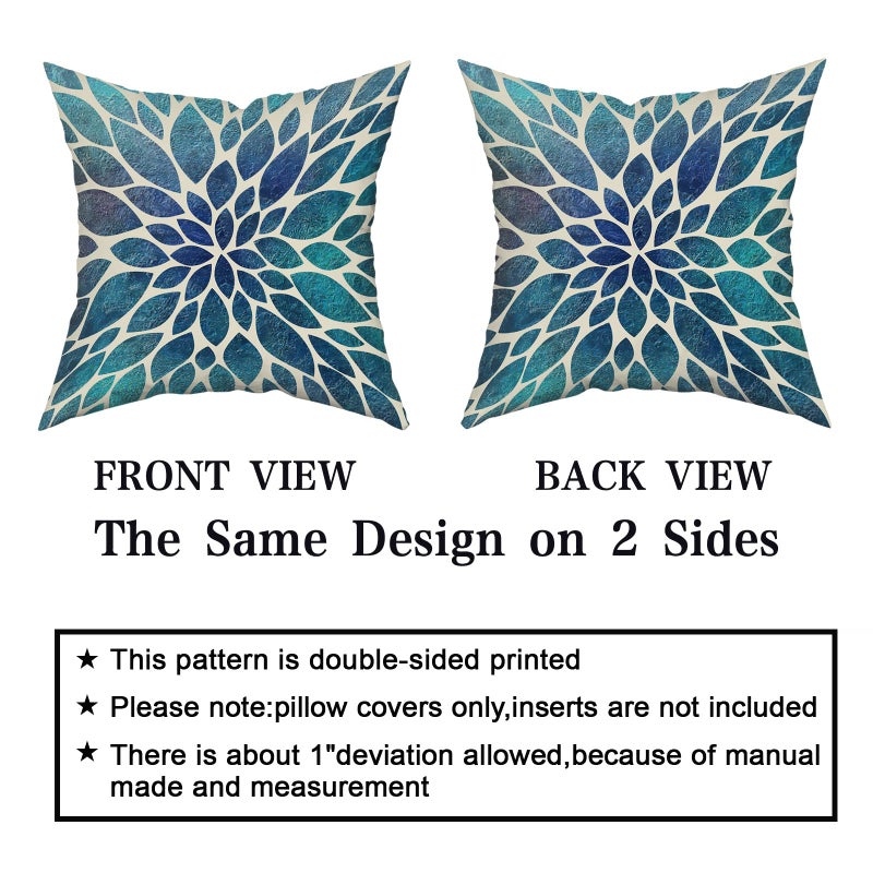 aportt Spring Teal Dahlia Pillow Covers 18X18 in Navy Blue Teal Floral Couch Pillow Cases Modern Abstract Throw Pillows Set of 2 Summer Home Decor for Living Room Bedroom Bed Cushion Outdoor - Image 4