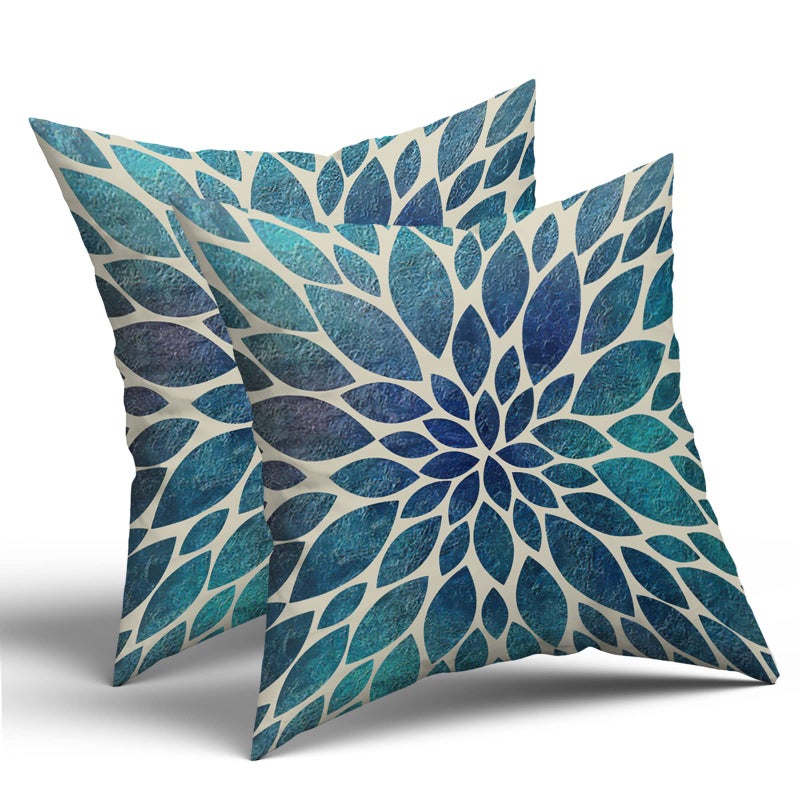 aportt Spring Teal Dahlia Pillow Covers 18X18 in Navy Blue Teal Floral Couch Pillow Cases Modern Abstract Throw Pillows Set of 2 Summer Home Decor for Living Room Bedroom Bed Cushion Outdoor - Image 2