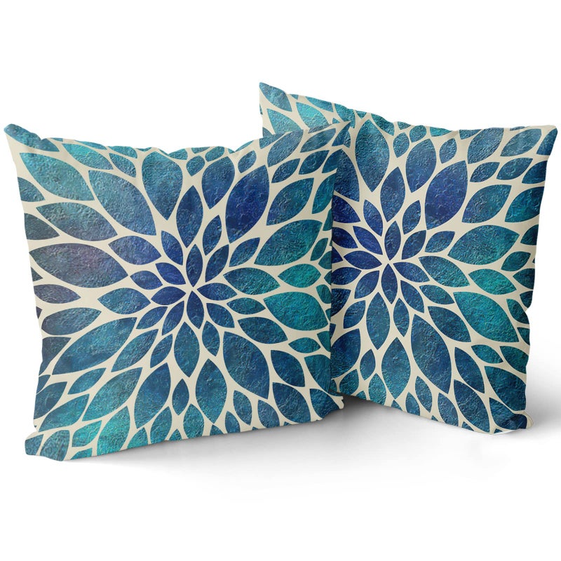 aportt Spring Teal Dahlia Pillow Covers 18X18 in Navy Blue Teal Floral Couch Pillow Cases Modern Abstract Throw Pillows Set of 2 Summer Home Decor for Living Room Bedroom Bed Cushion Outdoor - Image 3