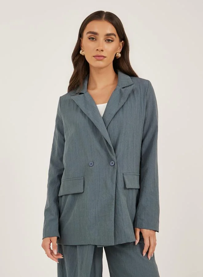 Styli Notch Lapel Oversized Regular Length Double Breasted Blazer