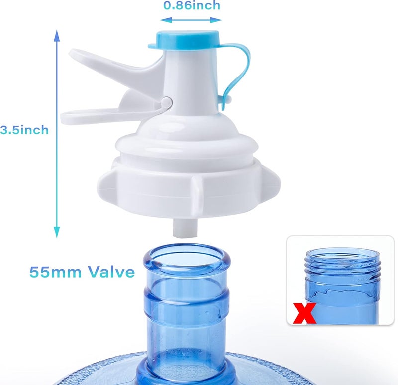 OHOH 2 Pack Water Dispenser Valve, Water Jug Dispenser Valve, Jug Cap Bottle Spout Reusable Plastic Spigot Faucet with Dustproof Cap and Wood Stick for 55mm Non Threaded Crown Top Drinking Bottle - Image 2