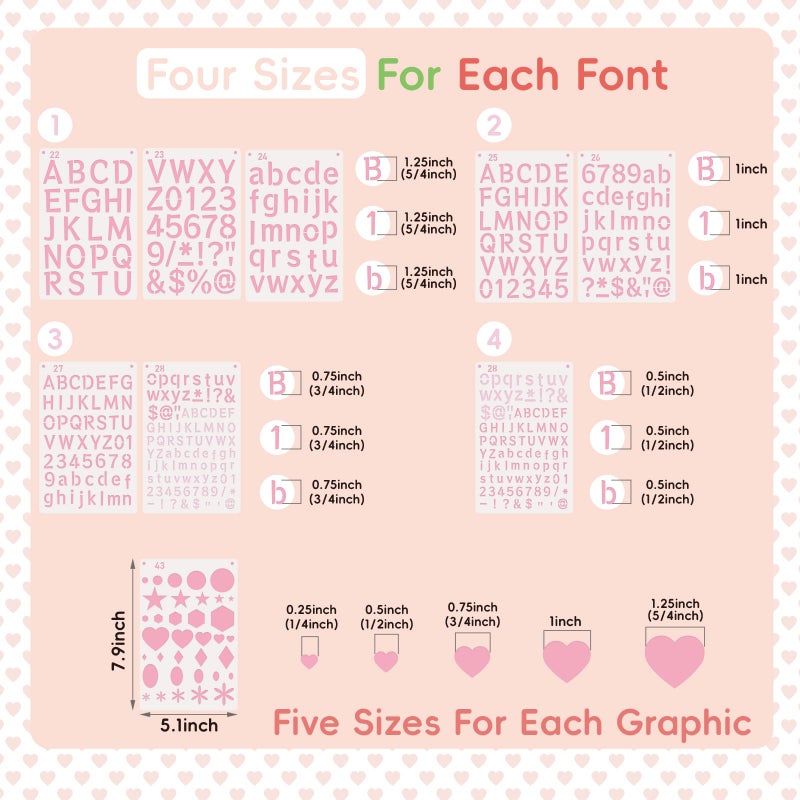 Patemby 1/2, 3/4, 1, 5/4 Inch Small Letter Stencils for Painting, 43 Pack Crafts Reusable Plastic Letter Templates 6 Different Font with Tiny Number & Alphabet Stencil for DIY Crafts Art Projects - Image 3