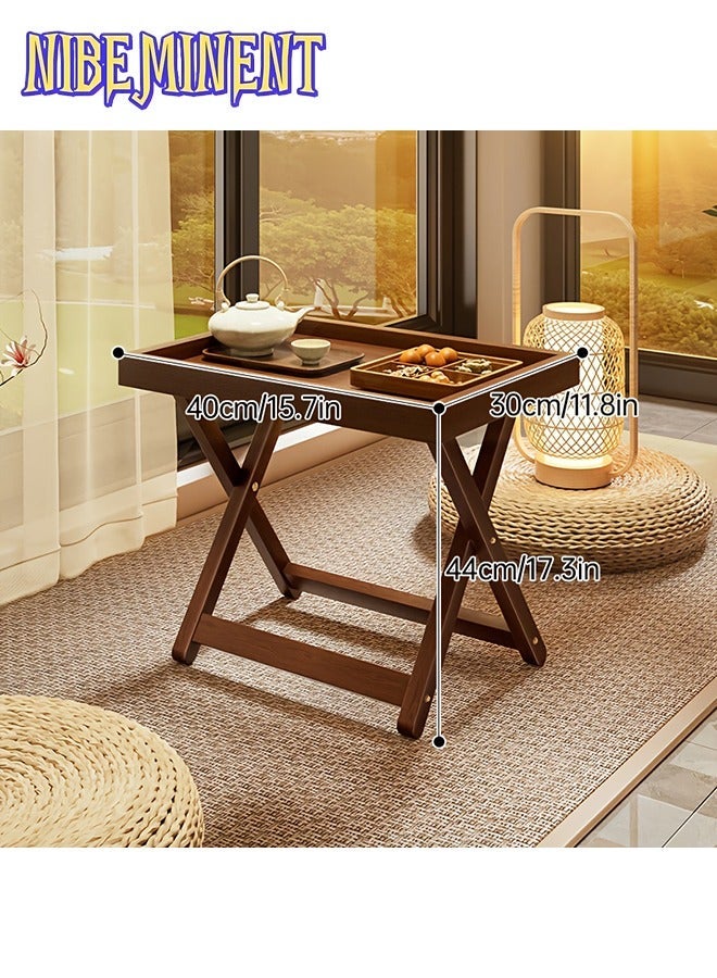 NIBEMINENT 1pc Foldable Coffee Table with Bamboo Frame & Acrylic Top - Space-Saving Design, No Assembly Required, Classic Style for Living Room, Bedroom, Bay Window, Bedside - Durable & Easy-Clean Furniture, Coffee Table for Living Room, Bedroom Nightstand, Minimalist Table, Easyclean Surface - Image 1