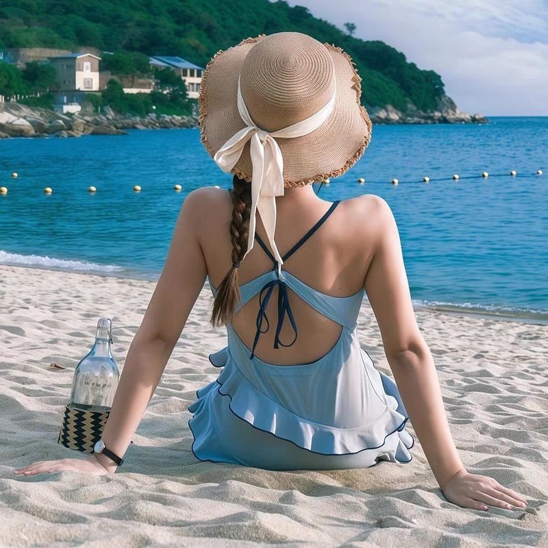 New Conservative One-Piece Skirt-Style Swimsuit For Female Students, Covers The Body, Looks Slimming, Suitable For Springs And Vacations, Small Bust, Ins Pure Desire Style - Image 3