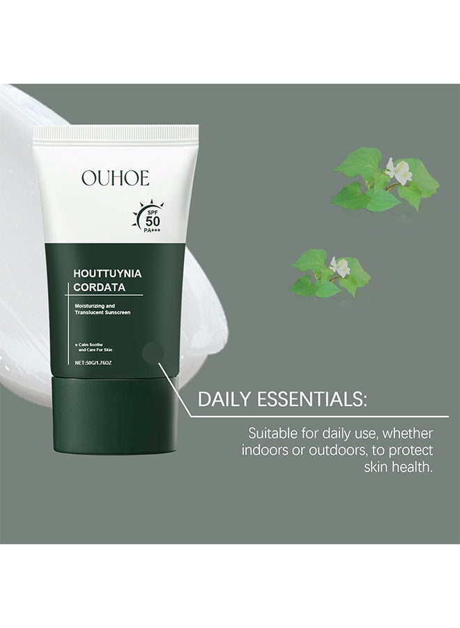 OUHOE Moisturizing And Translucent Sunscreen，Silky Moisture Sunscreen, Korean SPF 50+ PA++++ Clear Filter Sun Essence, Moisture Daily Sunscreen, No White Cast&Sticky, Hydrating, Moisturizing,Light Finish Universal Sun Essence for All Skin 50G - Image 2