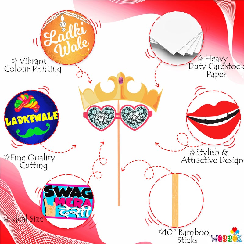 WOBBOX Wedding Colourful Photo Booth Party Props (Pack of 2), Wedding Props for Photoshoot (35 Pcs) - Image 4