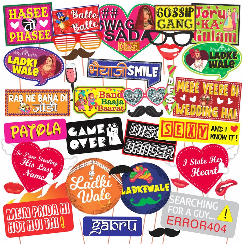 WOBBOX Wedding Colourful Photo Booth Party Props (Pack of 2), Wedding Props for Photoshoot (35 Pcs) - Image 1