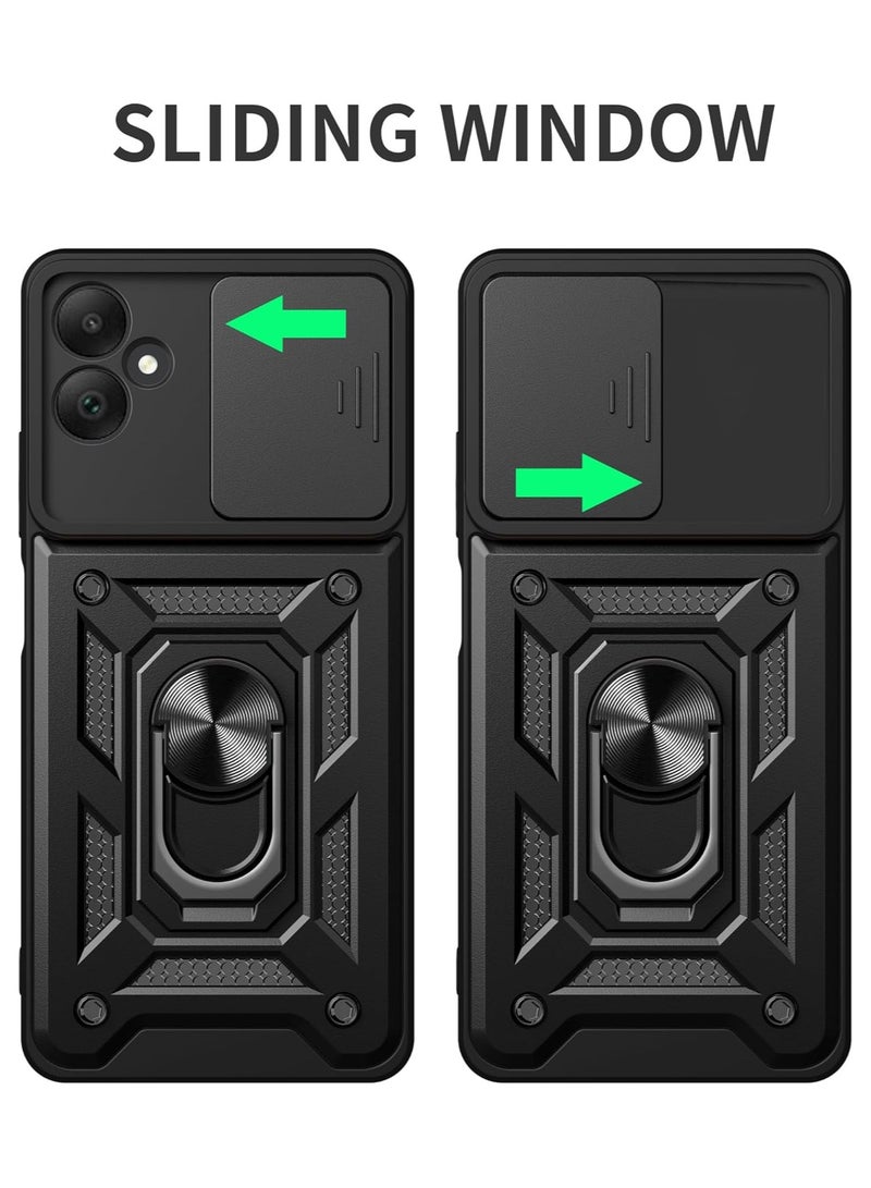 [1+2 Sets] For Samsung Galaxy A06 Case & Screen Protector Slide Camera Cover with Magnetic Car Mount 2 Pieces Tempered Glass Screen Protector - Image 5