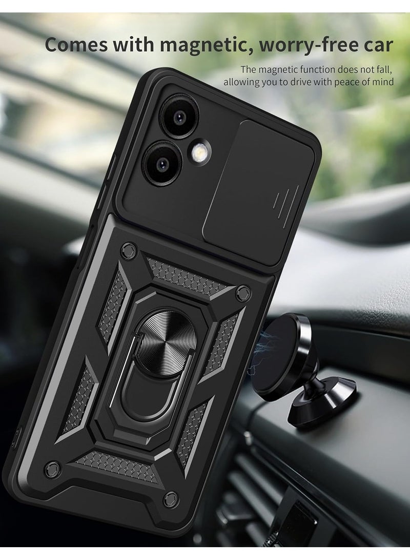 [1+2 Sets] For Samsung Galaxy A06 Case & Screen Protector Slide Camera Cover with Magnetic Car Mount 2 Pieces Tempered Glass Screen Protector - Image 2