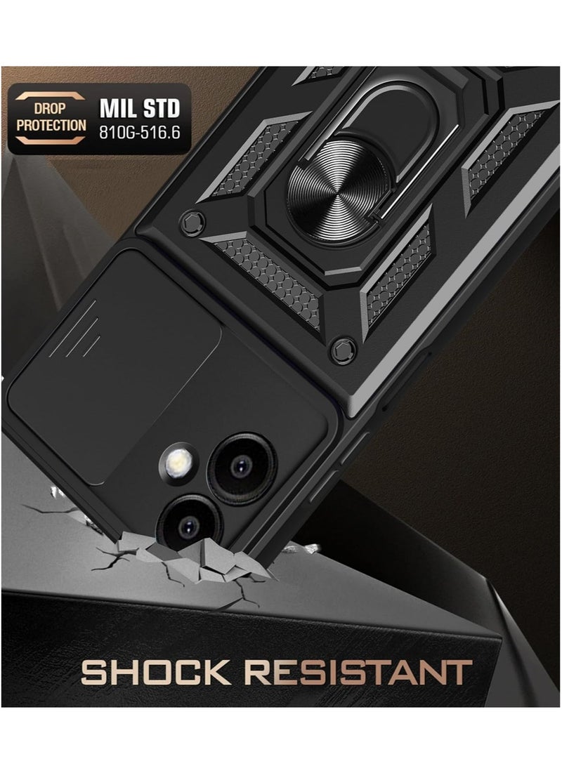 [1+2 Sets] For Samsung Galaxy A06 Case & Screen Protector Slide Camera Cover with Magnetic Car Mount 2 Pieces Tempered Glass Screen Protector - Image 3