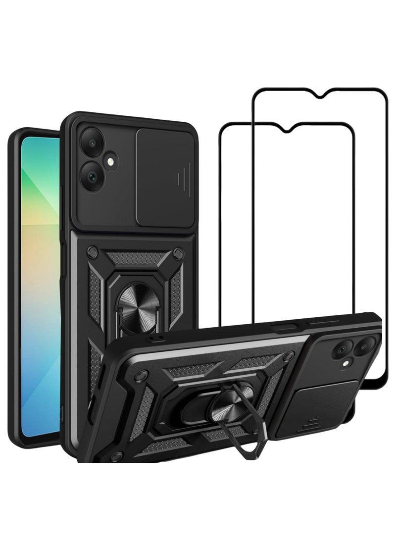 [1+2 Sets] For Samsung Galaxy A06 Case & Screen Protector Slide Camera Cover with Magnetic Car Mount 2 Pieces Tempered Glass Screen Protector - Image 1