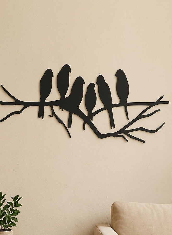 MAYUMI DÉCOR | Wooden Wall Plaque/Wall Sign For Home Decoration | Ready To Hang Wall Decor (Black) - 400 mm Length (Birds on the Branch) - Image 1