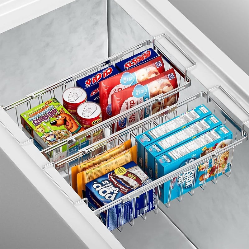 Orgneas Freezer Baskets for Chest Freezer, Capacity Expandable Deep Freezer Organizer Bins Adjustable From 16.5" to 26.5" Stainless Steel Wire Basket Storage with Hanging Handles - Image 2