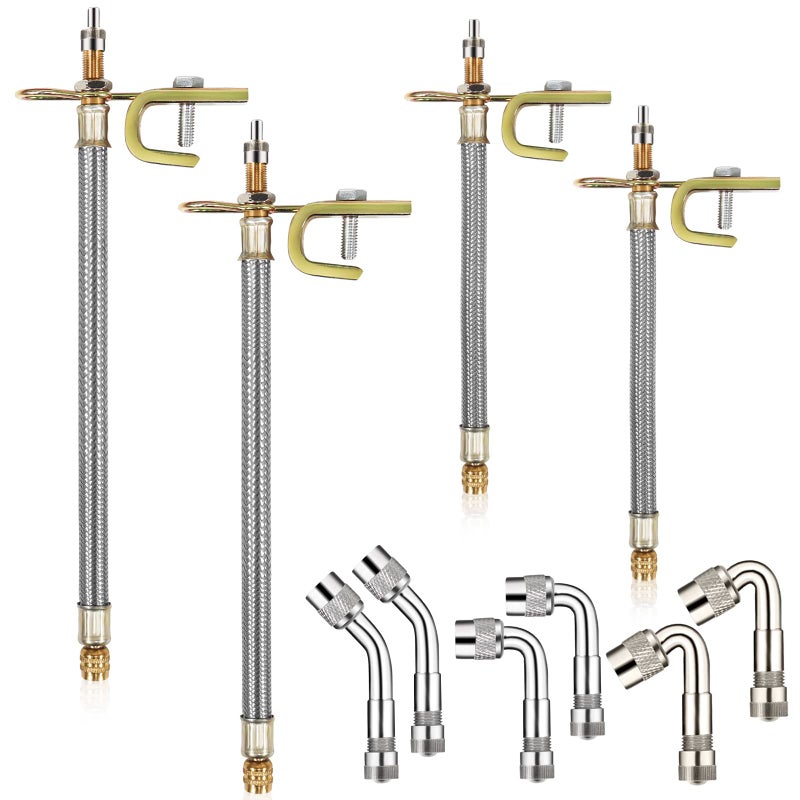 tchrules 10 Pieces Stainless Steel Dually Valve Stem Extension Includes 4 Pieces Dual Tire Valve Extension 6 Pieces Valve Extender Adaptor for Most Cars Truck RV 71 Inches 118 Inches