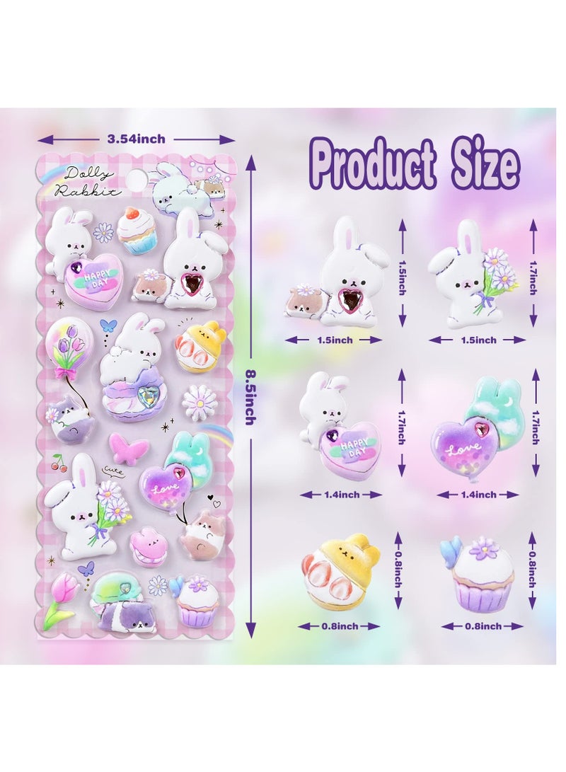 كابتن تيك Large Kawaii 3D Puffy Stickers Set with Gemstone Decor 90 Pcs Reusable Animal and Food Stickers Perfect Gift for Family - Image 3