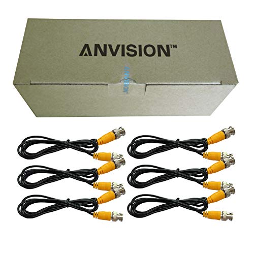 ANVISION 6-Pack Black 1m 3.3ft BNC Male to BNC Male Jumper Cable with Yellow Connector for CCTV DVR to TV System - Image 5