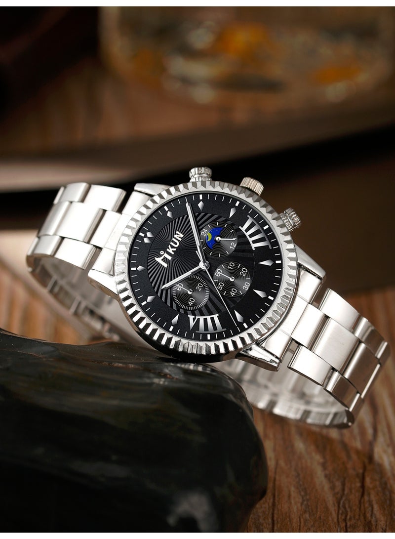 3pcs ساعة رجال مجموعة، عارضة 100 ركوب الأعمال الأزياء الفولاذ المقاوم للصدأ الساعة الأزياء + محفظة + النظارات الزخرفية، مناسبة لإعطاء هدية عيد الميلاد الكمال له - Image 4