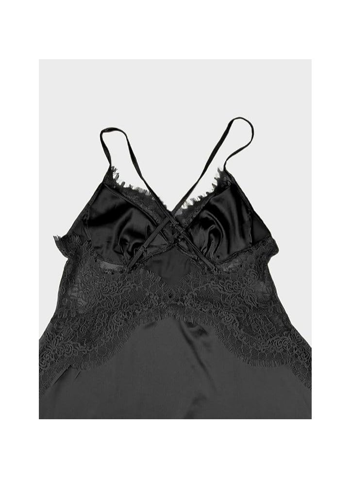 بونكا قميص نوم لانجيري مصنوع من الساتان الناعم مطرز من الاعلى لون أسود من بونكا - Image 5