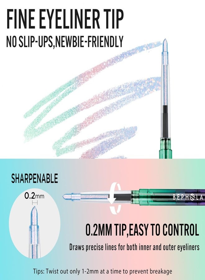 BEPHOLAN Pink Blue Eyeliner Pencil,2-in-1 Color Waterproof Glitter Gel Eye Liner Highligter,Mermaid Korean Makeup Waterline Eyeliner,Smudge Proof (FAIRY TALE) - Image 2
