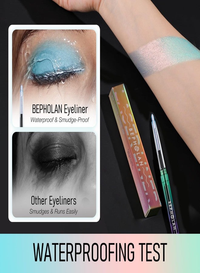 BEPHOLAN Pink Blue Eyeliner Pencil,2-in-1 Color Waterproof Glitter Gel Eye Liner Highligter,Mermaid Korean Makeup Waterline Eyeliner,Smudge Proof (FAIRY TALE) - Image 3