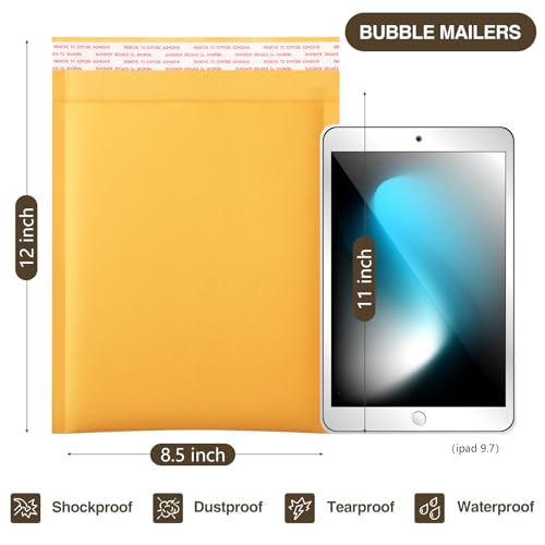 UCGOU Kraft Bubble Mailers 8.5x12 Inch 25 Pack Usable Size 8.5x11 Inch Yellow Padded Envelopes #2 Medium Mailing Packages Self Sealing Tear Resistant Boutique Bulk Shipping Bags for Makeup Supplies - Image 2
