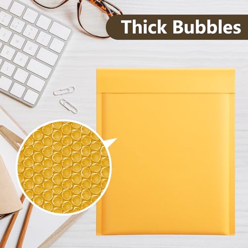 UCGOU Kraft Bubble Mailers 8.5x12 Inch 25 Pack Usable Size 8.5x11 Inch Yellow Padded Envelopes #2 Medium Mailing Packages Self Sealing Tear Resistant Boutique Bulk Shipping Bags for Makeup Supplies - Image 4