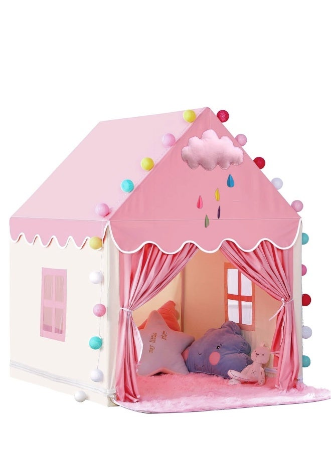 Kids Playhouse with LED Lights and Coral Fleece Mat, Children's Play Tent Activity Center, Cute Princess Castle Game House for Girls, Suitable for bedrooms, living room, backyards, parks (Pink Color, Size 51" x 47" x 41")  - Image 1