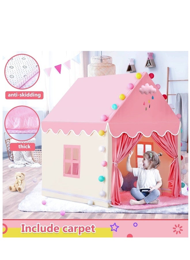 Kids Playhouse with LED Lights and Coral Fleece Mat, Children's Play Tent Activity Center, Cute Princess Castle Game House for Girls, Suitable for bedrooms, living room, backyards, parks (Pink Color, Size 51" x 47" x 41")  - Image 3