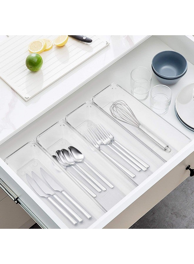 LotFancy 8 Pack Clear Plastic Drawer Organizers, Food Grade Storage Trays, Non-Slip Storage Bins for Kitchen Utensil, Silverware Cutlery, Bathroom, Office Desk, Makeup, Jewelry, 9.2''×3''×2'' - Image 5