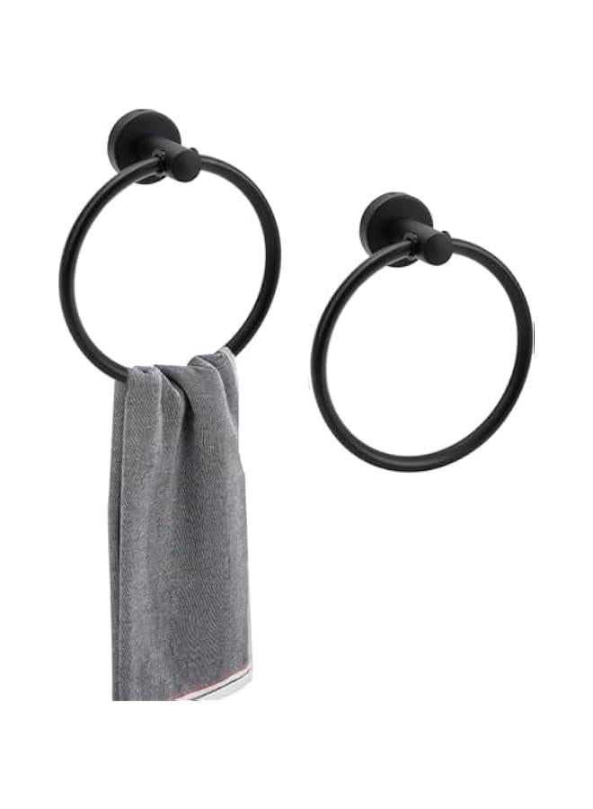 MIXDE 2 Pack Towel Ring for Bathroom, Stainless Steel Towel Holder Bathroom Hand Towel Hanger Wall Mounted Round Towel Racks for Bathroom, Kitchen Organization, Matte Black - Image 1