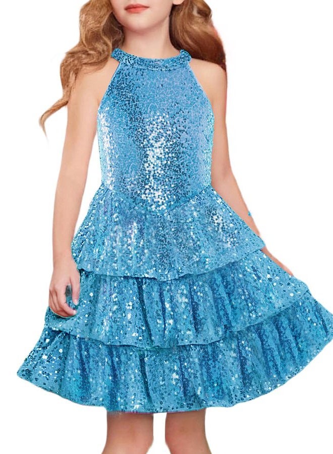 GRACE KARIN Girls Sequin Party Dress Sparkly Formal Birthday Special Occasion Kids Fancy Pageant Teen Dresses Size 6-14, Light Blue, 8-10 Years - Image 1