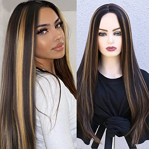 MISS LIRENN® Synthetic Hair Wigs for Women Glueless with Middle Part Straight Highlights Hair Wigs, 27 Inches Long + 02 Cap Wig Free - Image 1