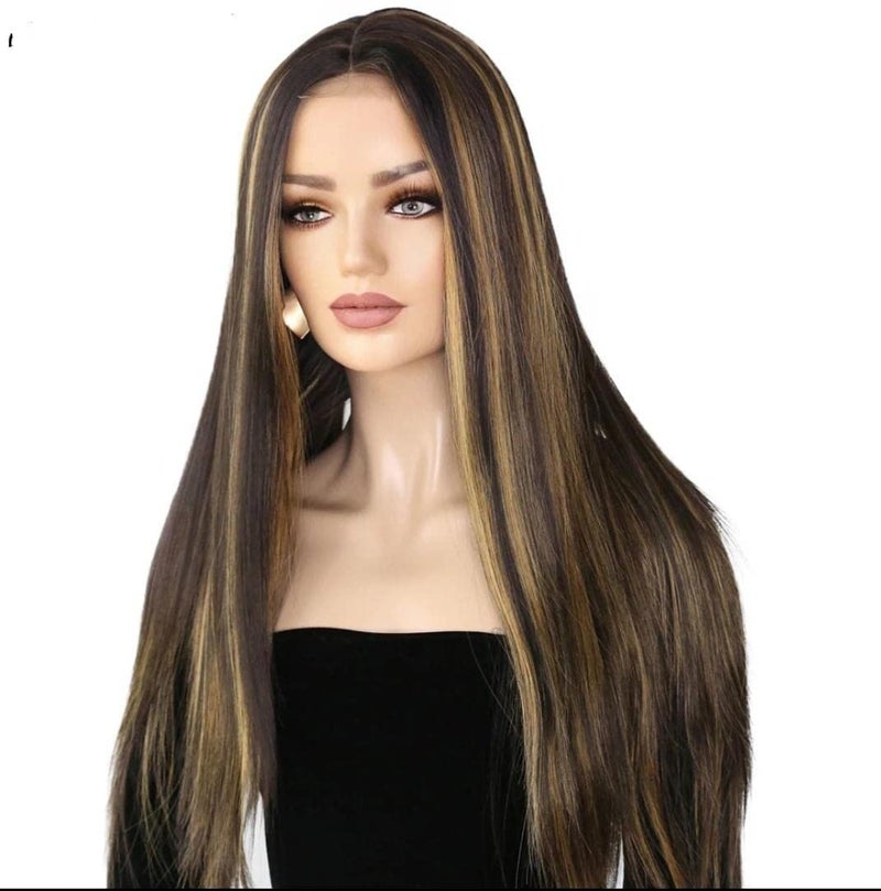 MISS LIRENN® Synthetic Hair Wigs for Women Glueless with Middle Part Straight Highlights Hair Wigs, 27 Inches Long + 02 Cap Wig Free - Image 2