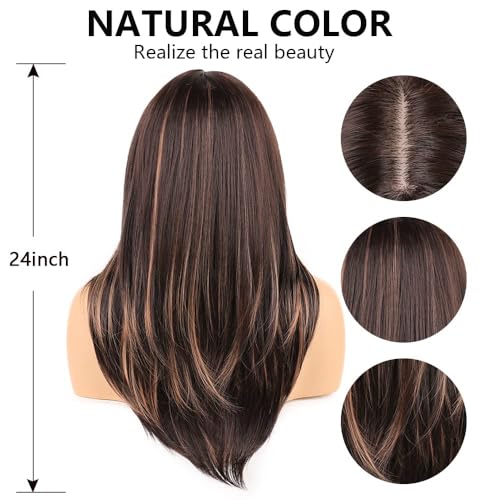 MISS LIRENN® Synthetic Hair Wigs for Women Glueless with Middle Part Straight Highlights Hair Wigs, 27 Inches Long + 02 Cap Wig Free - Image 5