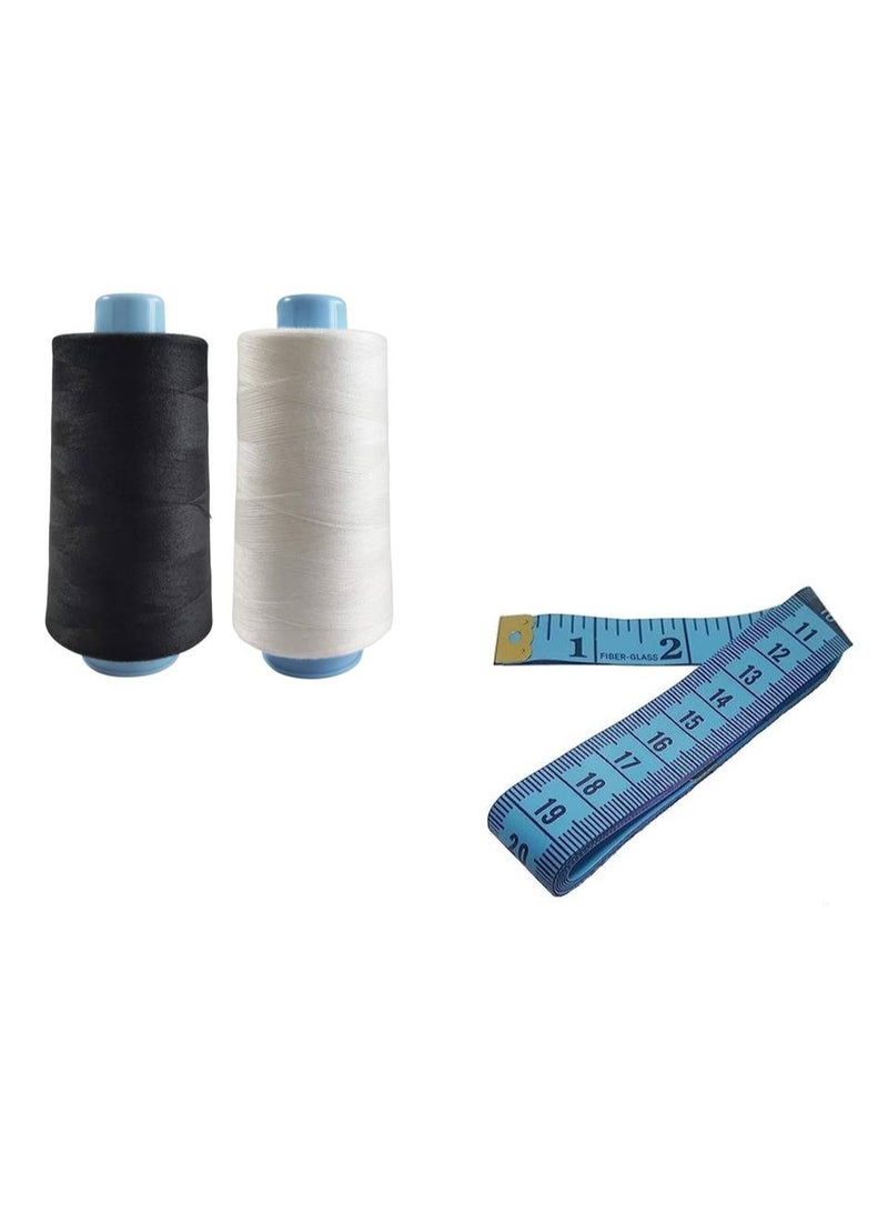 مجموعة خيوط الخياطة الفاخرة من بورتال سوفت، بكرات باللونين الأبيض والأسود مع شريط قياس بطول 150 سم، خياط محترف
