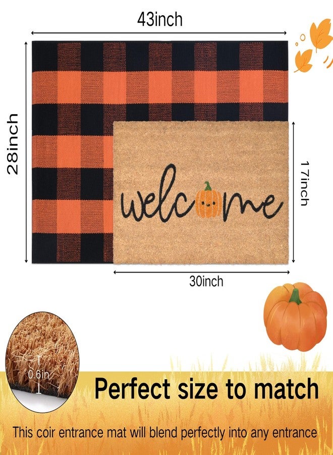 Fallovea Fall Decor Doormat Combo Set, Welcome Coco Coir Welcome Mat + 28" x 43" Orange and Black Plaid Rug, Autumn Thanksgiving Front Porch Entryway Decor Floor Mat - Image 2