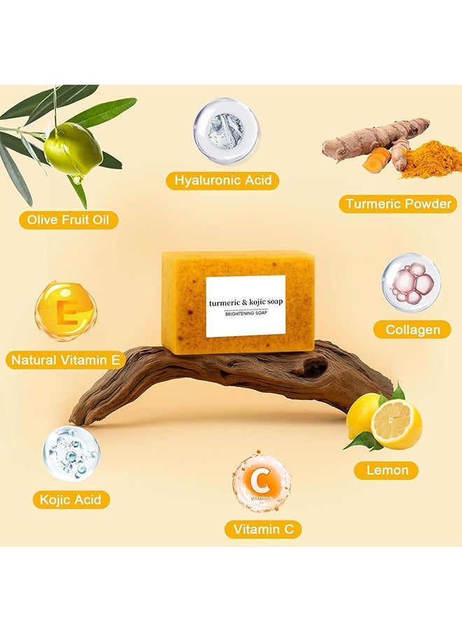 Kojic Soap Turmeric Soap for Spots Remover - Honey Lemon Turmeric Kojic Soap Bar for Face and Body, Organic Daily Use Skin Care Soaps, Evens Skin Tone Deep Cleansing Moisturizing (3pcs) - Image 3