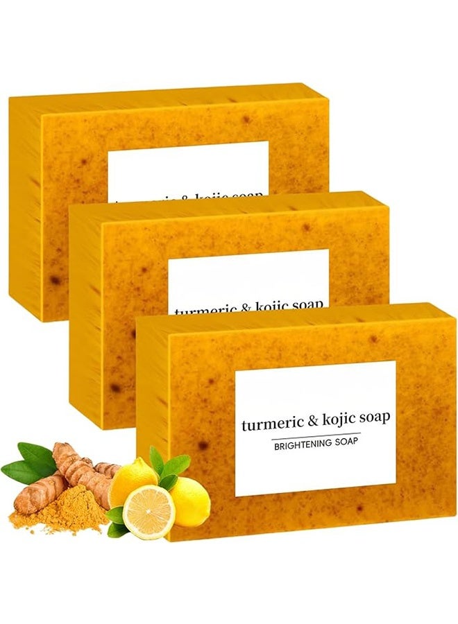 Kojic Soap Turmeric Soap for Spots Remover - Honey Lemon Turmeric Kojic Soap Bar for Face and Body, Organic Daily Use Skin Care Soaps, Evens Skin Tone Deep Cleansing Moisturizing (3pcs) - Image 1