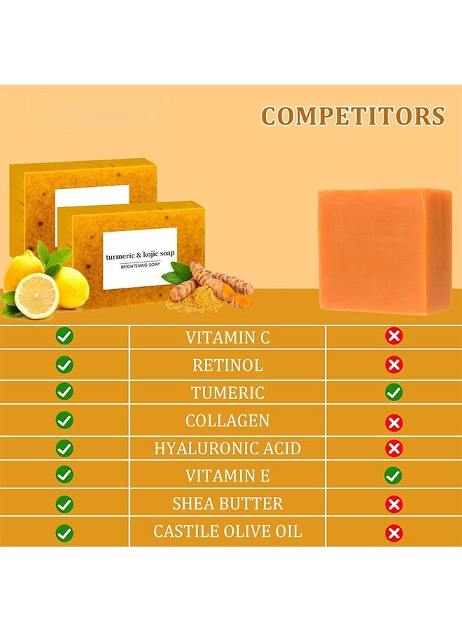 Kojic Soap Turmeric Soap for Spots Remover - Honey Lemon Turmeric Kojic Soap Bar for Face and Body, Organic Daily Use Skin Care Soaps, Evens Skin Tone Deep Cleansing Moisturizing (3pcs) - Image 5