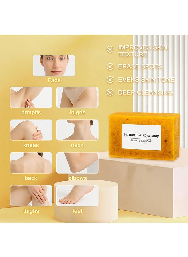 Kojic Soap Turmeric Soap for Spots Remover - Honey Lemon Turmeric Kojic Soap Bar for Face and Body, Organic Daily Use Skin Care Soaps, Evens Skin Tone Deep Cleansing Moisturizing (3pcs) - Image 4