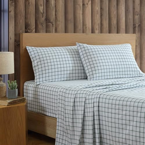 Eddie Bauer Queen Sheet Set Premium Cotton Percale Bedding Set Plaid Home Decor OekoTex Certified Classic Tattersall Plaid Green Queen - Image 3