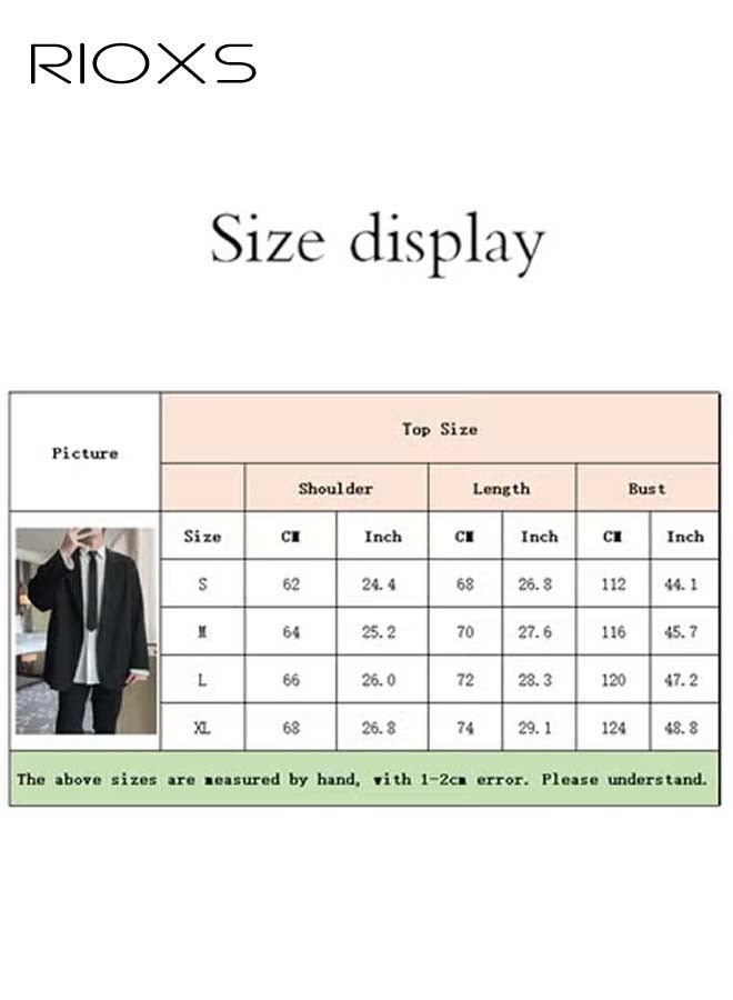 Men's 4 Pieces Fashion Loose Blazer Suit Two Buttons Loose Blazer Jacket & Long Straight Blazer Pants & Long Sleeve White Shirt & Black Tier for Prom Fashion Party or Daily Wear