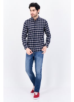 Jules Men Regular Fit Checkered Long  Sleeves Casual Shirt, Navy  - Image 1