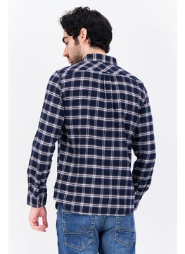 Jules Men Regular Fit Checkered Long  Sleeves Casual Shirt, Navy  - Image 2
