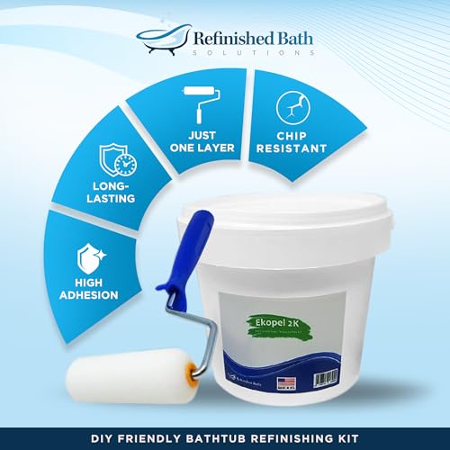 Refinished Bath Solutions طقم إعادة تلميع حوض الاستحمام إيكوبيل 2K - طلاء حوض الاستحمام الأبيض اللامع، طقم طبقة واحدة بدون رائحة - طلاء حوض ومغسلة طويل الأمد لا يتقشر، اصنعه بنفسك، مصنوع في الولايات المتحدة الأمريكية - أبيض لامع ساطع - Image 3