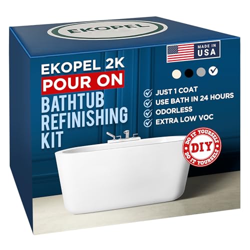 Refinished Bath Solutions طقم إعادة تلميع حوض الاستحمام إيكوبيل 2K - طلاء حوض الاستحمام الأبيض اللامع، طقم طبقة واحدة بدون رائحة - طلاء حوض ومغسلة طويل الأمد لا يتقشر، اصنعه بنفسك، مصنوع في الولايات المتحدة الأمريكية - أبيض لامع ساطع - Image 1