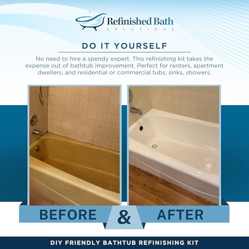 Refinished Bath Solutions طقم إعادة تلميع حوض الاستحمام إيكوبيل 2K - طلاء حوض الاستحمام الأبيض اللامع، طقم طبقة واحدة بدون رائحة - طلاء حوض ومغسلة طويل الأمد لا يتقشر، اصنعه بنفسك، مصنوع في الولايات المتحدة الأمريكية - أبيض لامع ساطع - Image 5